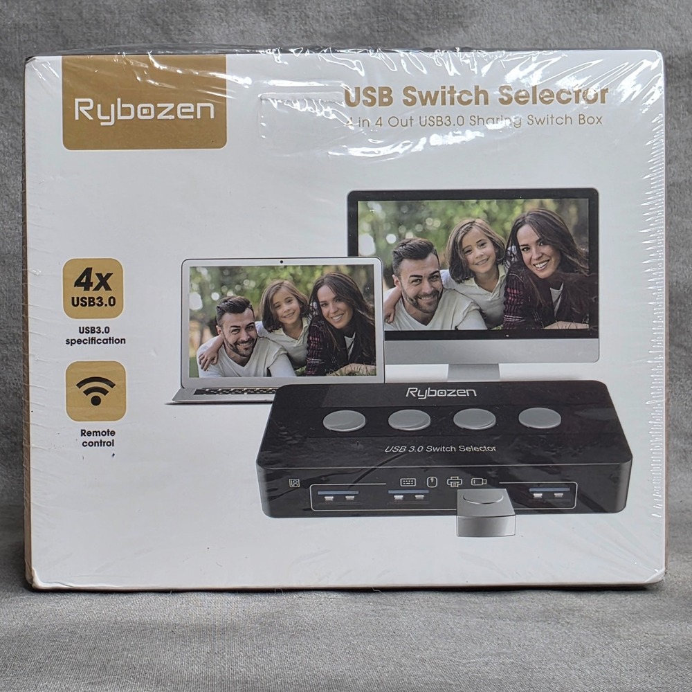 Rybozen USB 3.0 Switch Selector 4 In 4 Out USB 3.0 Sharing Switch Box NEW SEALED